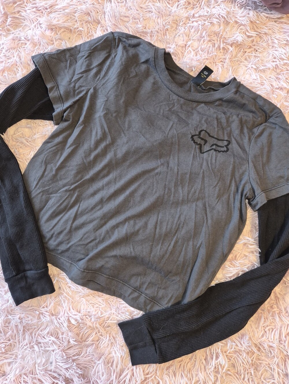 Fox Women's Two-Tone Gray and Black Layered-Look Tee